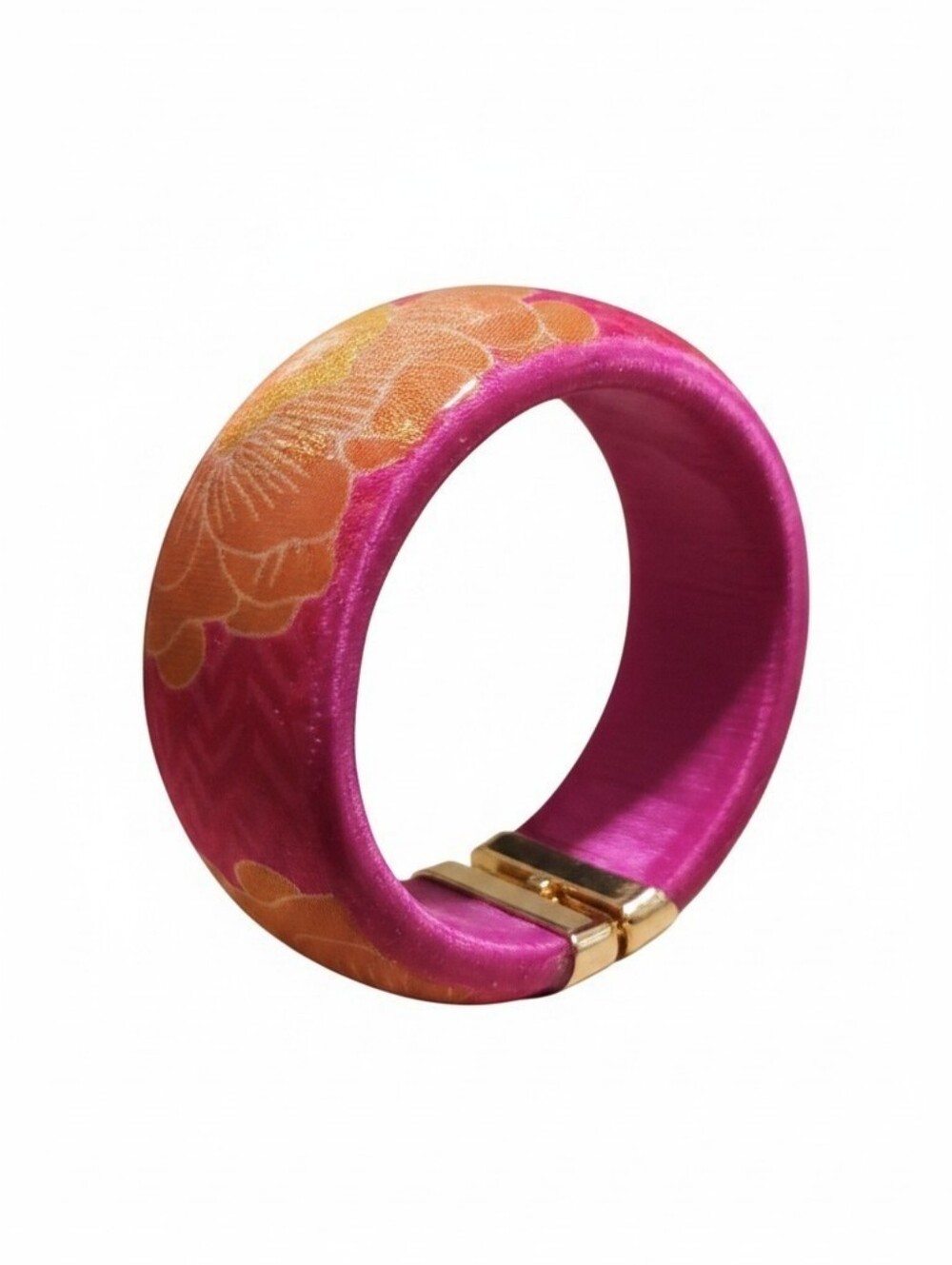 Sassified Boutique Nwt Silk-Wrapped Pink and Orange Floral Bangle Bracelet